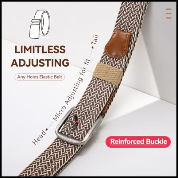 Braided Stretch Elastic Belt with Pin Oval Buckle, No Hole Design main image 4